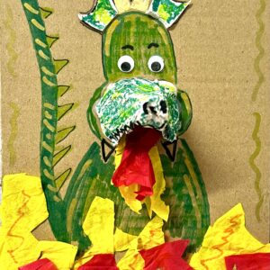 Bild mit einem selbstgebastelten Krokodil und Collage