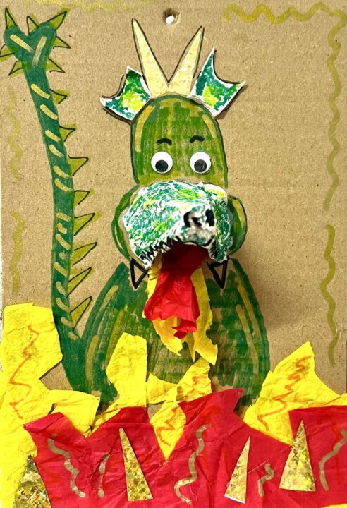 Bild mit einem selbstgebastelten Krokodil und Collage